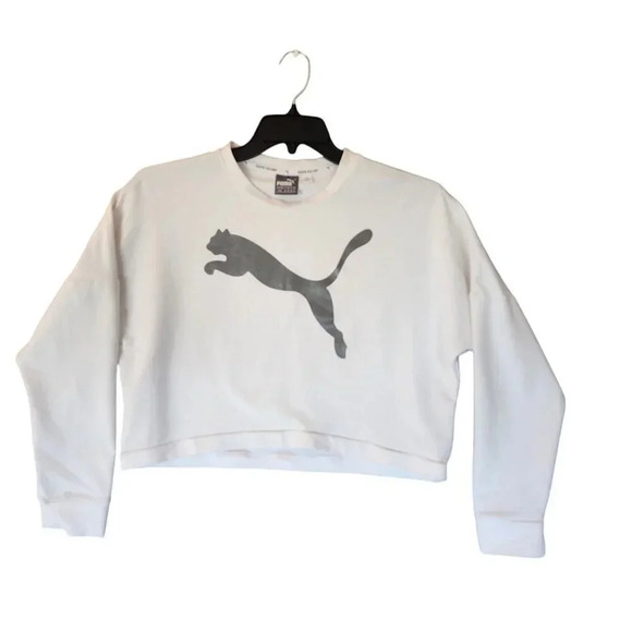 Puma Top Blouse Women's Medium Gray Nu-Tility Logo Long Sleeve Crew Neck - Picture 8 of 8